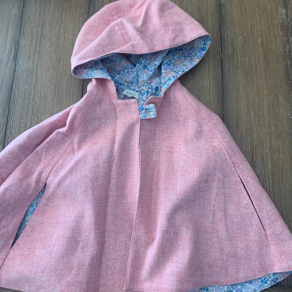 Preppy Girls Hooded Cape, pink size 2/3 with floral inside, Kokka